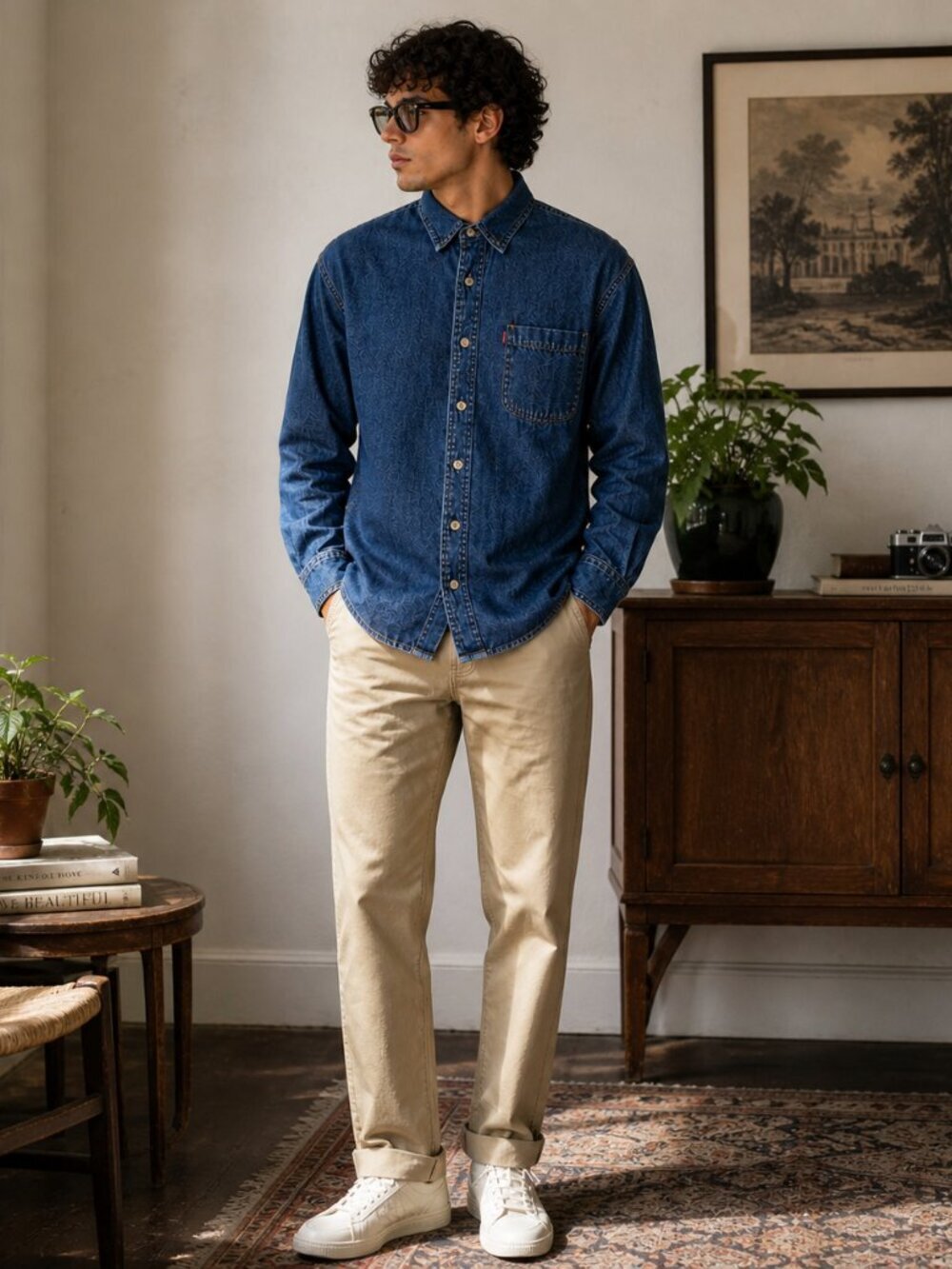 Levi Strauss Signature Casual Denim Western Button Down Shirt Blue Heritage